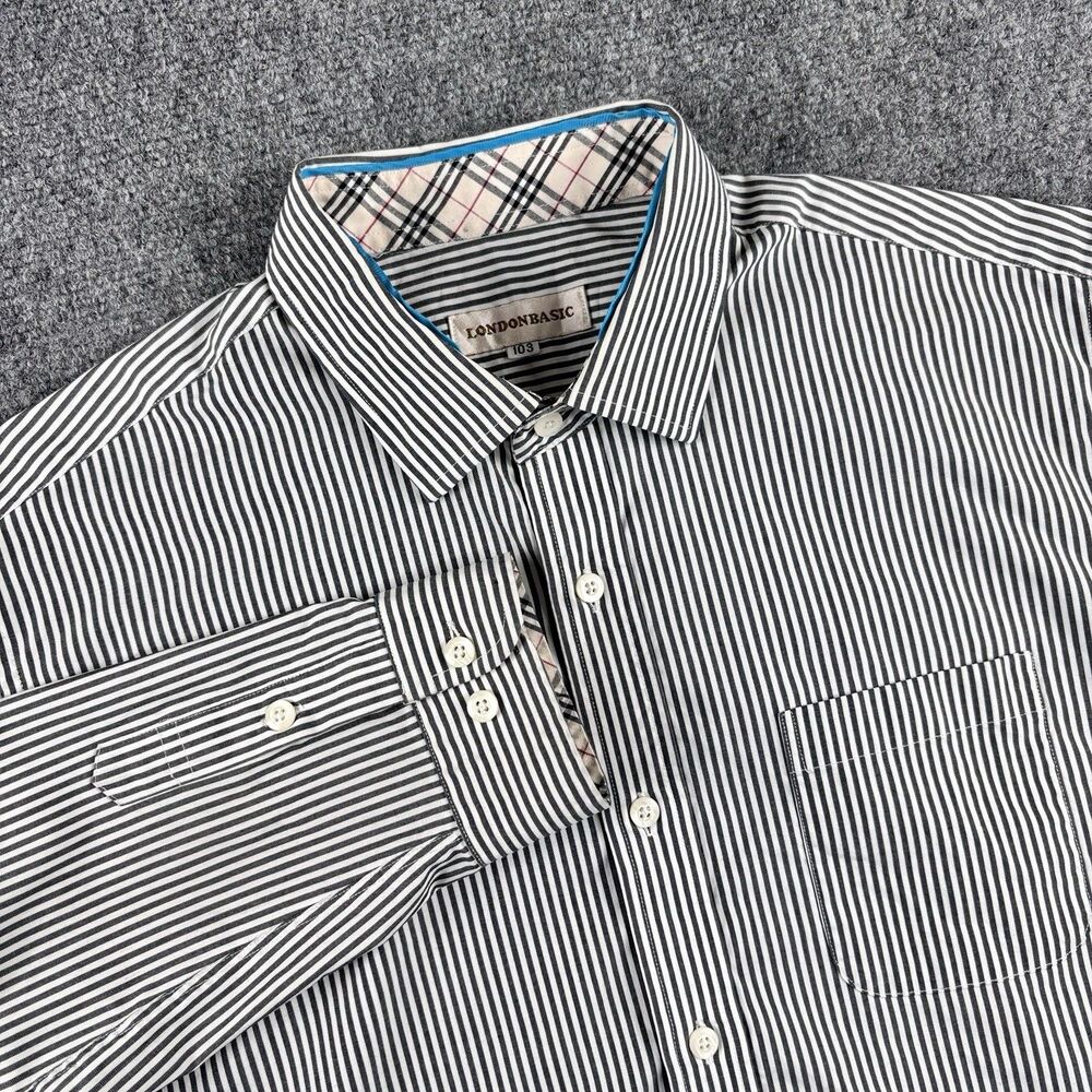 London Basic Shirt Mens 103 Gray White Stripe Pocket L